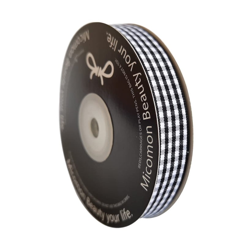 Micomon Black and White Wovon Edge Gingham Ribbon 25 Yard Each Roll 100% Polyester (5/8", Black) - Image 2